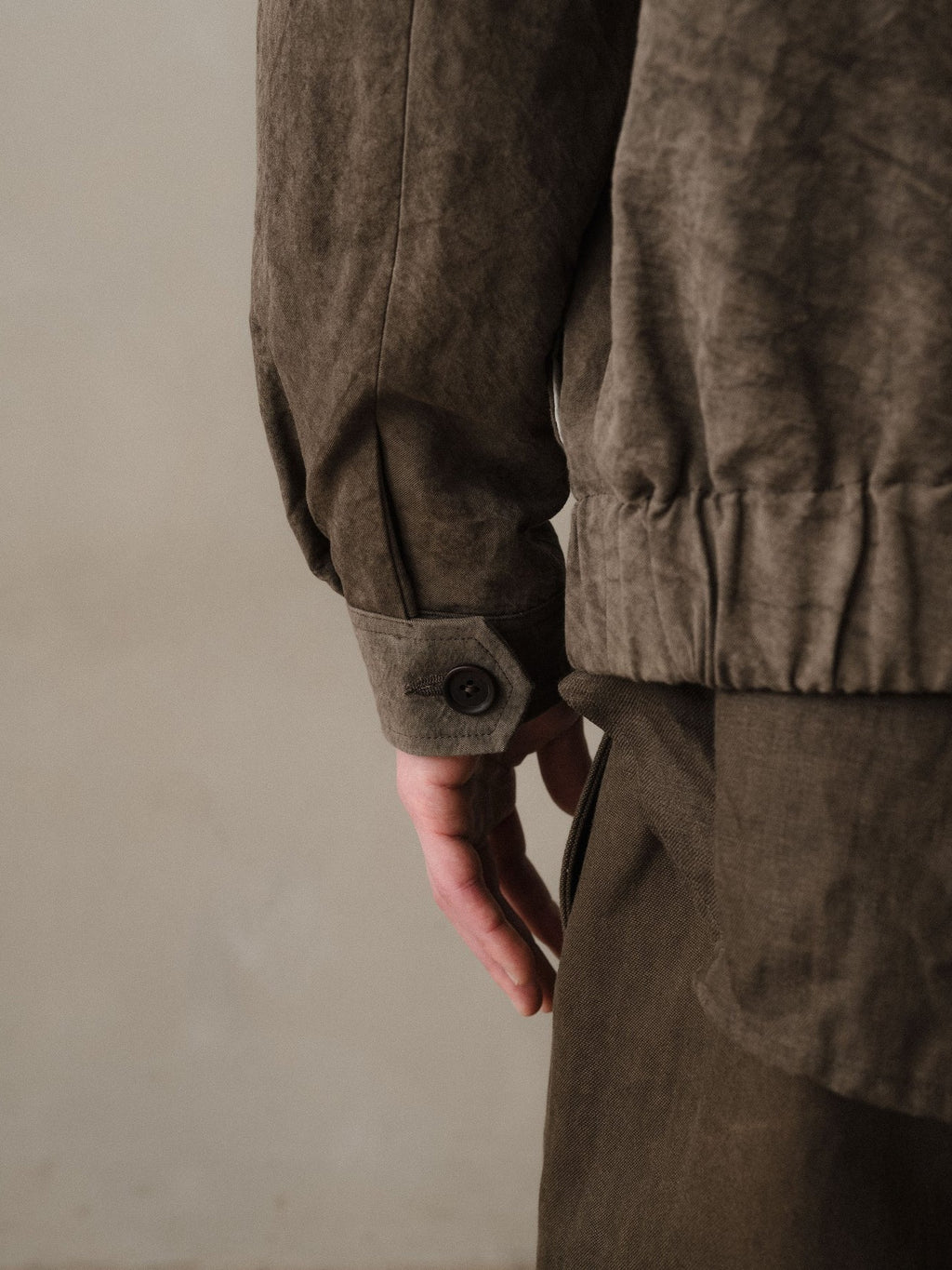 EVAN KINORI ZIP JACKET TWO NATURAL DYE TWILL BROWN