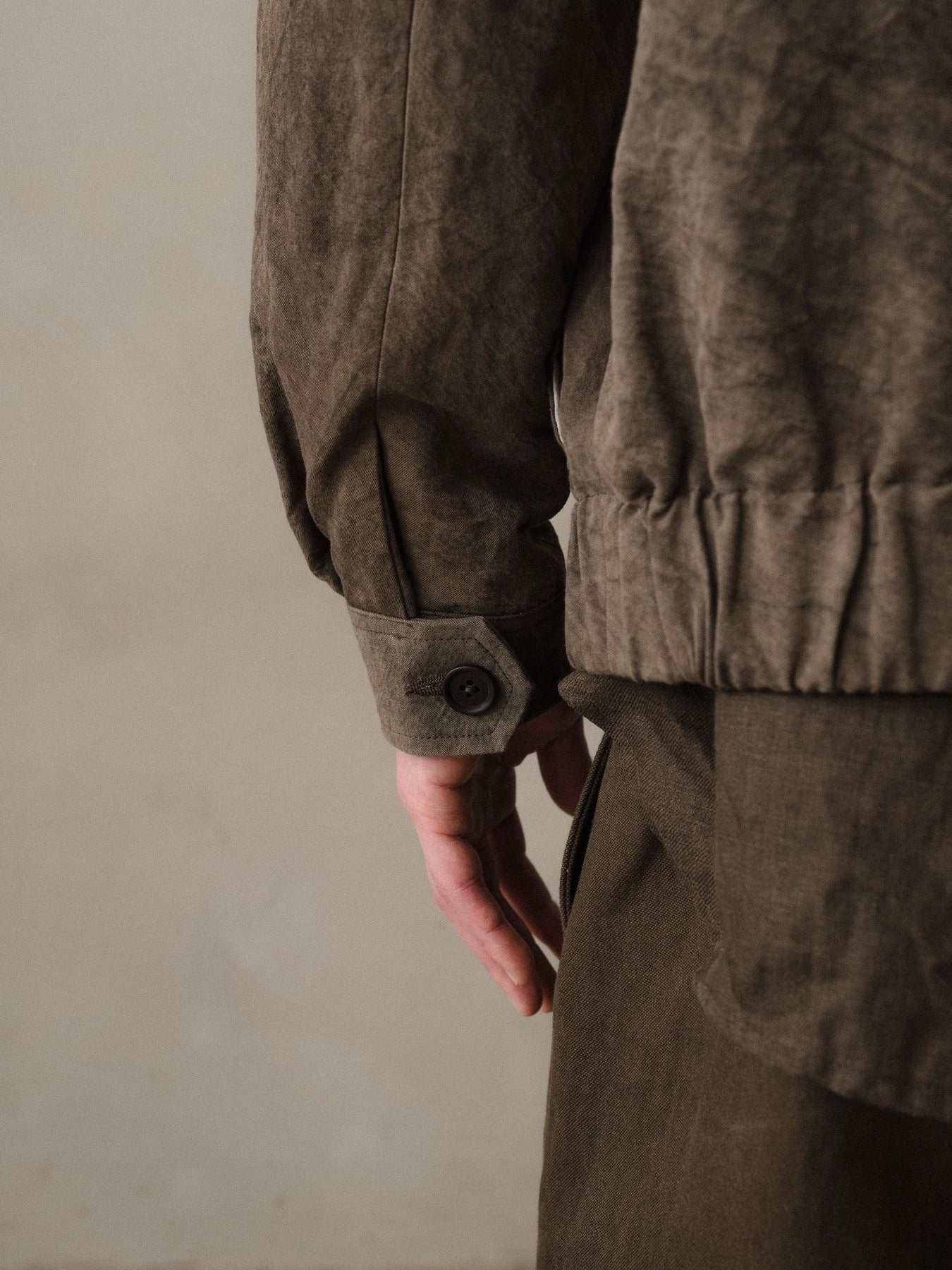 EVAN KINORI ZIP JACKET TWO NATURAL DYE TWILL BROWN