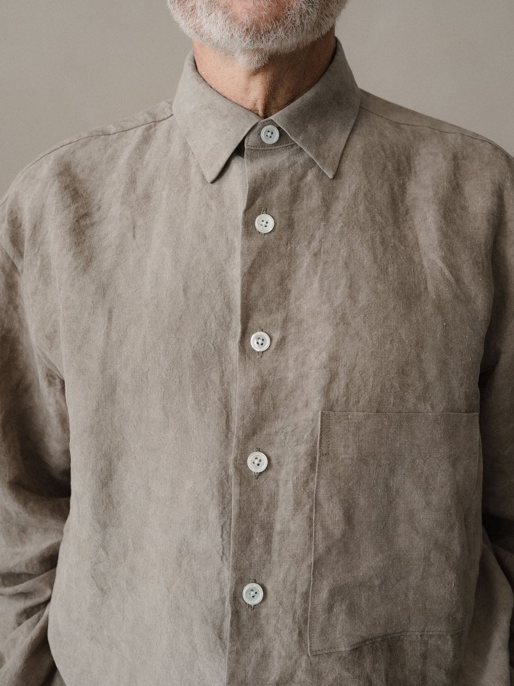 EVAN KINORI BIG SHIRT TWO COLD DYED HEMP DARK BEIGE