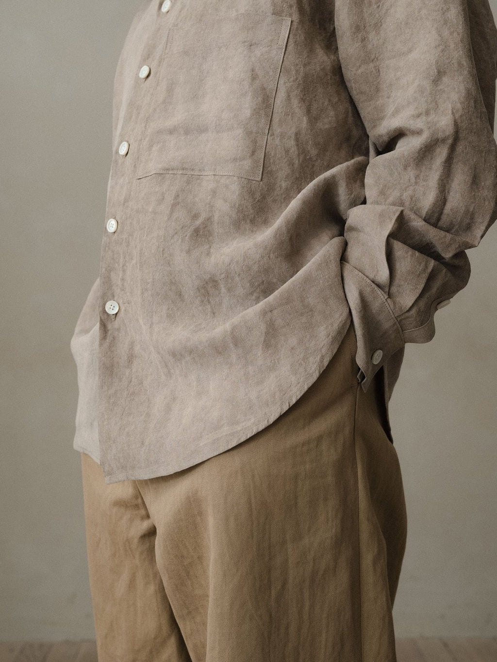 EVAN KINORI BIG SHIRT TWO COLD DYED HEMP DARK BEIGE