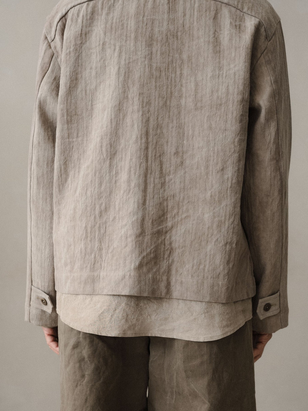 EVAN KINORI ZIP JACKET LINEN/COTTON HERRINGBONE DARK BEIGE