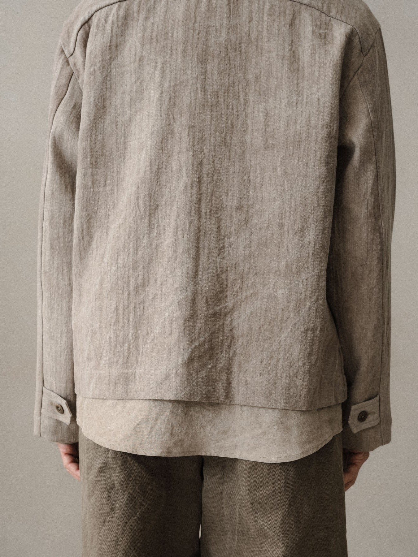 EVAN KINORI ZIP JACKET LINEN/COTTON HERRINGBONE DARK BEIGE